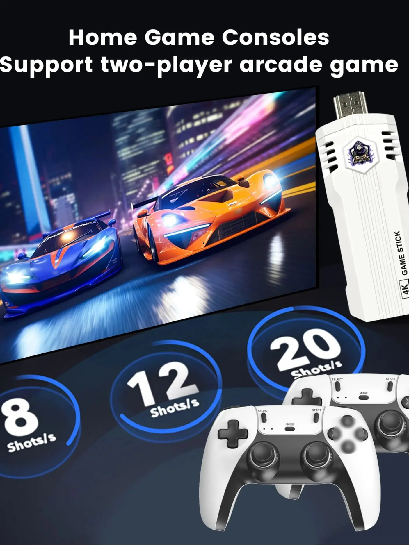 Retro-Spielekonsole X2L, Spielestick mit 4K HD-Display und 2 Kabellosen Controllern, Eingebaute 40+ Emulatoren & 30000+ Spiele