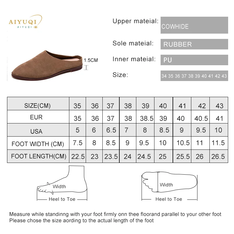 AIYUQI المرأة باوتو النعال الصيف 2023 جديد جلد طبيعي أحذية نسائية غير رسمية كبيرة الحجم جلد الغزال النعال للسيدات