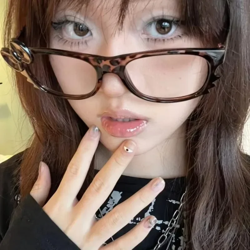 Kawaii Katze Y2K Brillengestell Keine Linsen Anime Retro Brille Leopardenmuster Anti Blaues Licht Rahmen Kitty Foto Requisiten Brillen Geschenke