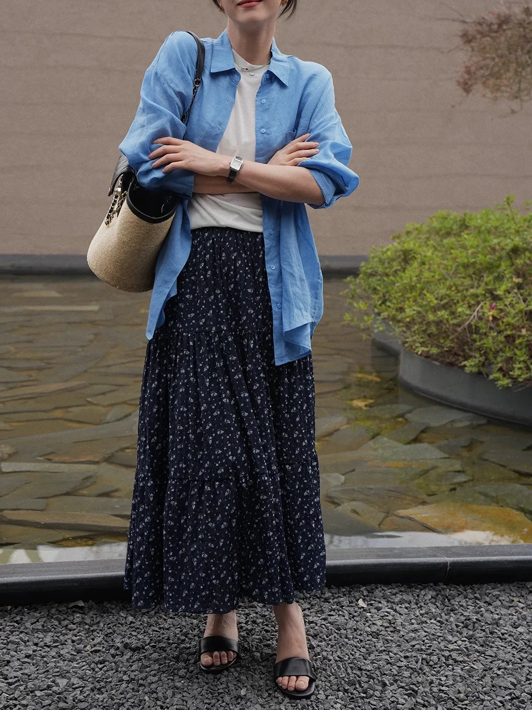 

Blue Casual Loose Long Sleeve Silk Shirt Women's Spring Summer New Style Slimming Leisure Turn-down Collar Blouse