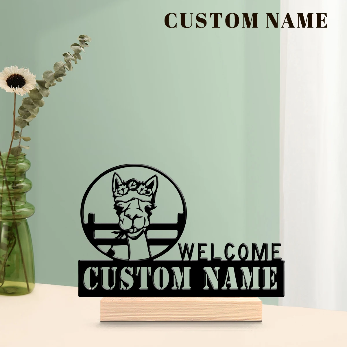 1pc Metal Art Desktop Decoration Customizable Name Equipped with Wooden Base Desk Ornaments for Study Rooms,Bedrooms,and Offices