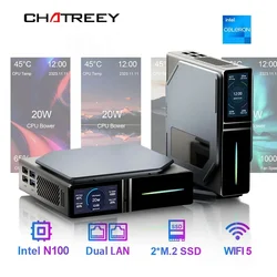 Chatreey-Mini PC S1 Intel Alder Lake N95 N100, ordenador de bolsillo Ultra pequeño, SSD Dual, 2x HD, 2,0, 4K, 60Hz, RGB, Windows 11