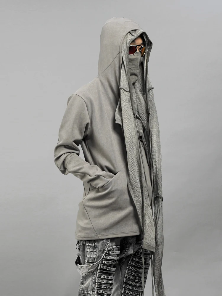 

Avant-Garde Style Wasteland Asymmetrical Cut Hoodie Distress Diagonal Zipper slim-fit Hoodie men's Trend