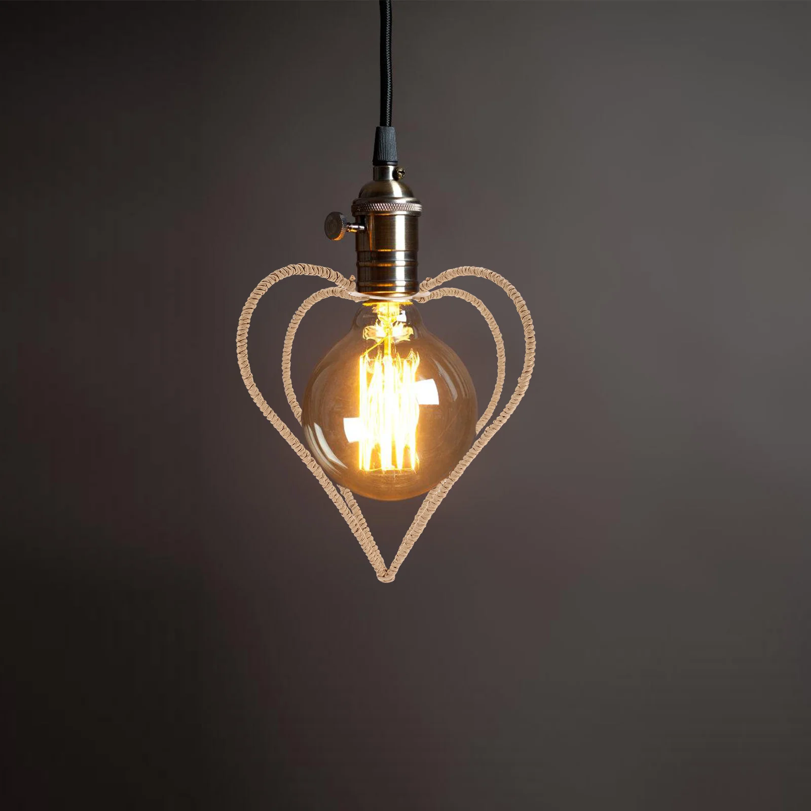 

2Pcs Heart Woven Lampshade Imitation Hemp Rope Rustic Hanging Light Chandelier Covers Shades Vintage Farmhouse Cage