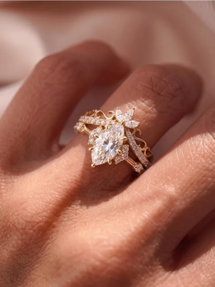 925 Sterling Silber Prächtiger Marquise-Muster Zirkon-Ring-Set für Damen Verlobung Hochzeit Luxus Hochwertiger Edel-Schmuck – Detail 4