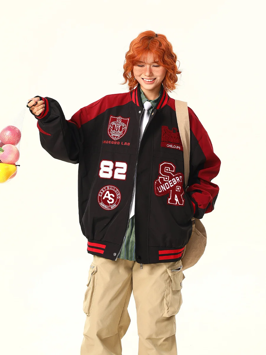 

Embroidery Letters Cotton Aesthetic Jackets Coats for Women Men Loose Academia y2k Streetwear Oversized Winter Fall Outerwear