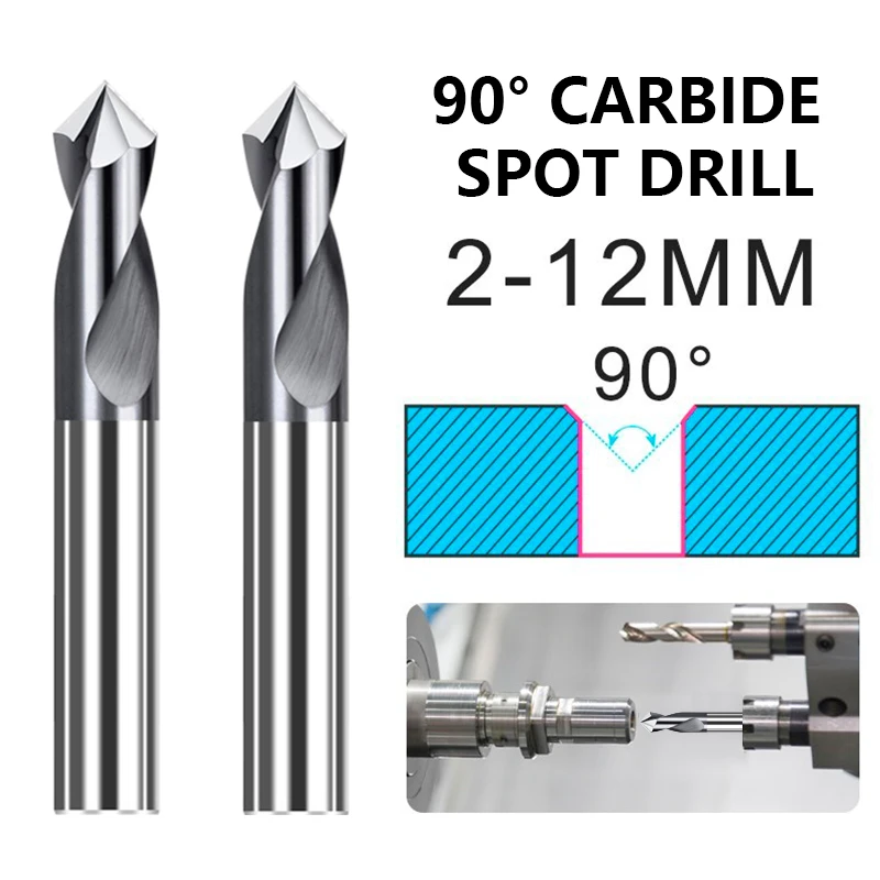 XCAN Spot Drill 90 Degrees 2-12mm  Chamfer Mill Stub Starting Location Center Bit CNC Router Bit Milling Cutter Carbide End Mill