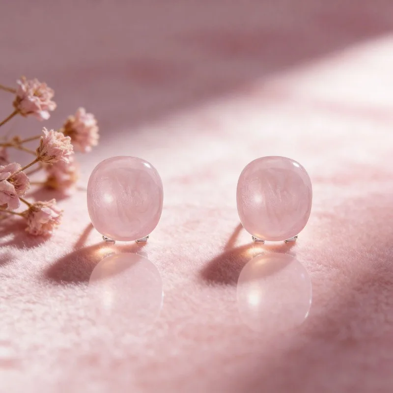 

Pink Cat Eye Stone Oval Ear Clips Minimalist Versatile Earrings Daily Commute Jewelry