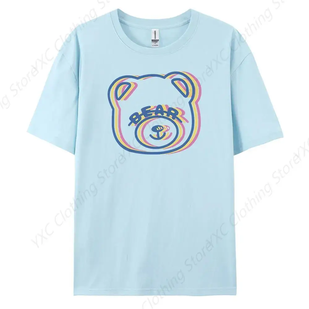 Bear Men's Casual Short-sleeved T-shirt with 100% Cotton Fashion print Tees S - 6XL Fresh Classic Basic Tshirts