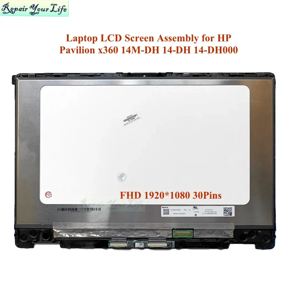 14'' Laptop LCD Screen for HP Pavilion x360 14M-DH 14-DH 14-DH000 L51119-001 NV140FHM-N4K Assembly Touch Digitizer Bezel FHD NEW