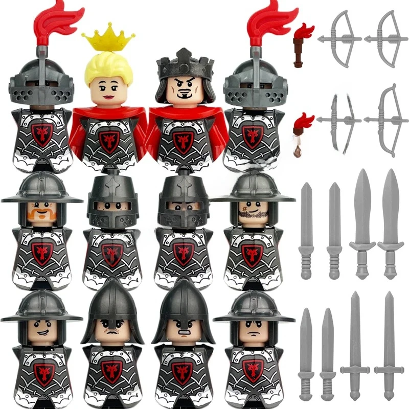 Mittelalterliche Europa-Militärfiguren Bausteine Römische Krieger Soldaten Burg Ritter Königliche Garde König Skelett Legion Bausteine