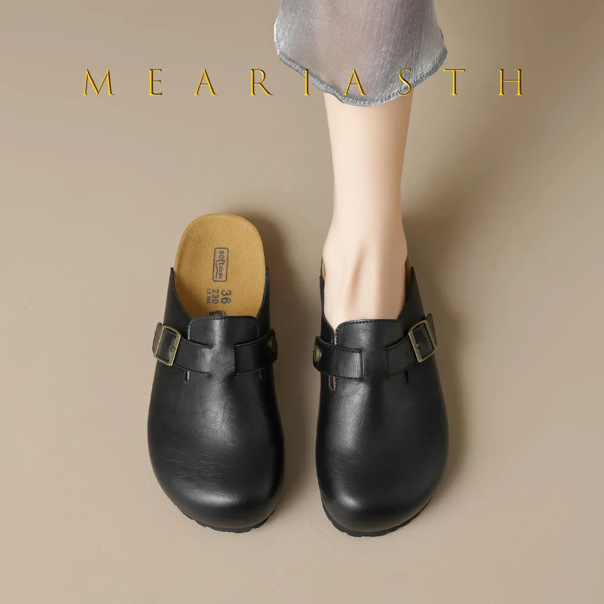 

Новые пробковые тапочки с пряжкой и закрытым носком, повседневные женские туфли-мюли, однотонные пляжные уличные нескользящие шлепанцы из искусственной кожи, женская обувь