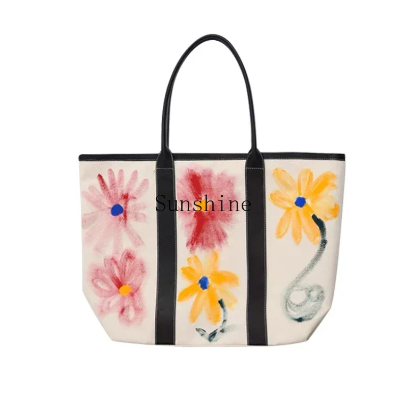 

Shoulder Canvas Bag Flower Graffiti Large Capacity Commuter Bag