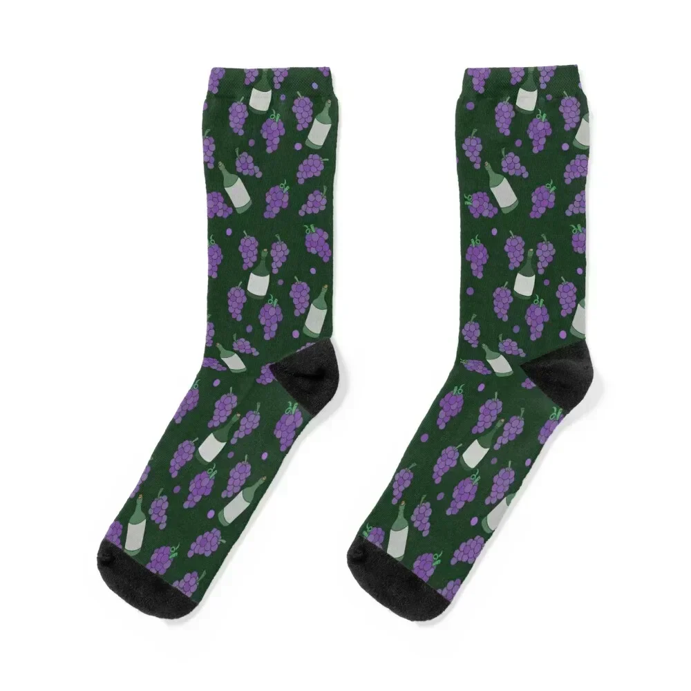 

Wine drinking pattern purple grapes and wine Socks funny gifts retro custom sports loose Men's Socks Women's