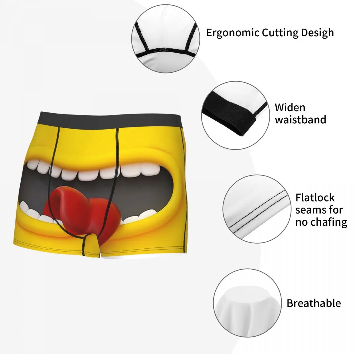 Mouth and Tongue Funny Teeth With Red Long Tongue Face Underpants Cotton Panties Male Underwear Sexy Shorts Boxer Briefs