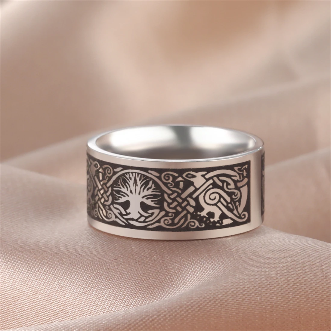 EUEAVAN Punk Tree of Life Rings Stainless Steel Vintage Viking Celtics Knot Ring for Women Men Goth Party Jewelry Gifts