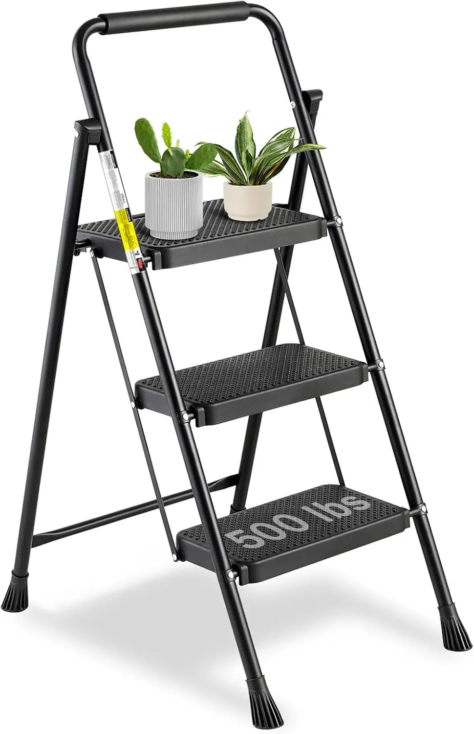 

3 Step Ladder, Folding Step Stool 500 Lbs Capacity for Adults & Kids, Heavy Duty Steel Sturdy Step Ladder with Non Slip Wide Ped