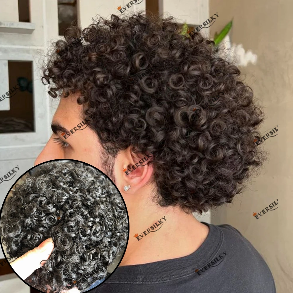 

Afro Kinky Curly Male Human Hair 15mm Hairstyle Capillary Prosthesis Hair Replacement System Durable Full PU Skin Toupee for Men