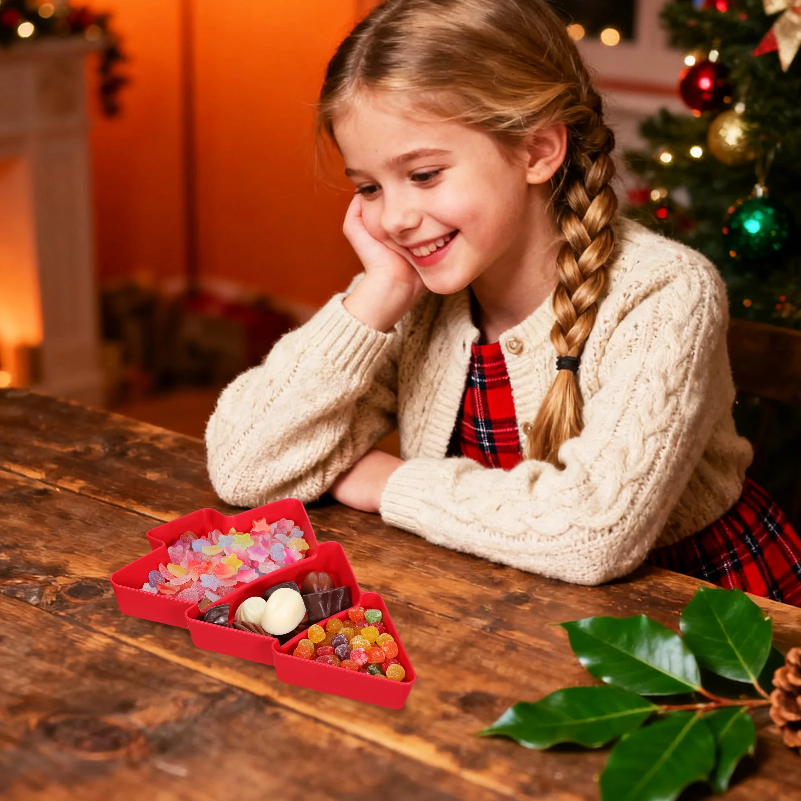 

3Pcs Christmas Tree Shaped Fruit Tray Divided Snack Plates Holiday Colorful Serving Dish Candy Nuts Appetizers Party Decor