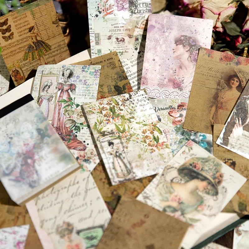 100 pcs collage 6 types Material decorative stickless paper light retro per lot Memo Pad plants flowers hand curtains base