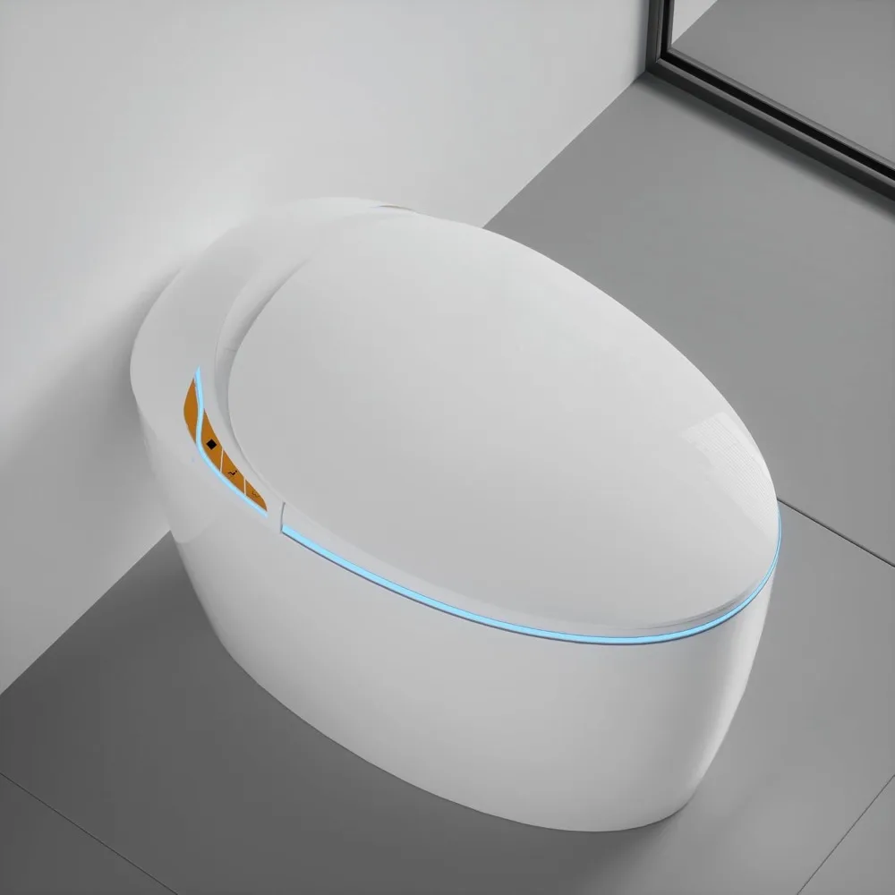 Ceramic 12“ One Piece Elongated Smart Toilet with Multi-Function Flushing Mode,Egg-Shaped,Foot Sensor,Night Light,Auto Flush