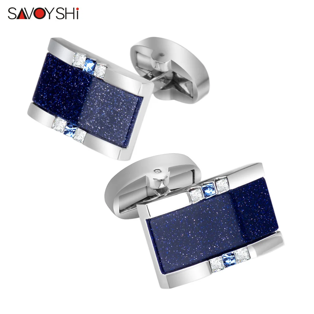 SAVOYSHI Luxury Blue Star Stone Cufflinks for Mens Brand Shirt Cuff buttons High Quality Square Wedding Gift Men jewellery