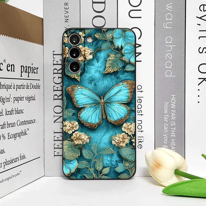 Dunkelgrüne Schmetterlingsmuster-Handyhülle für Honor Huawei 200 100 PRO 80 90 70 Lite X9 X8 X7 Magic 7 6 5 Pro 5G Floral Soft Cover