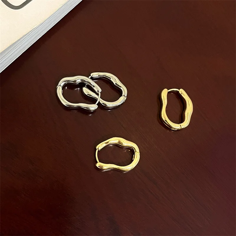 New Smooth Irregular Metal Hoop Earrings For Women Girl Vintage Gold Silver Color Plated Earring 2023 Trendy Jewelry Gifts