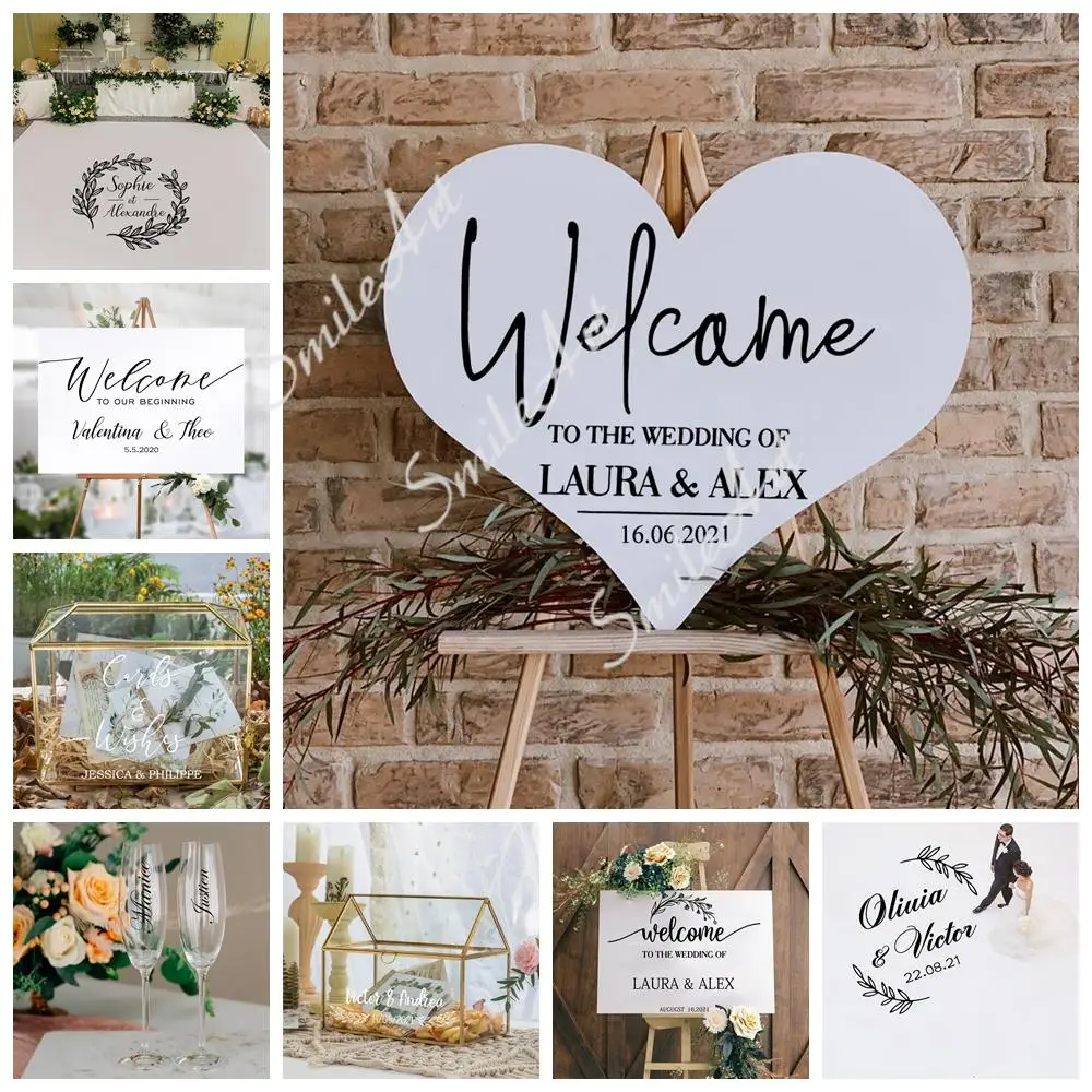 Wedding Welcome Custom Name Wall Sticker Pvc Art Stickers Wallsticker For Wedding Floor Party Decoration Home Decor Mural