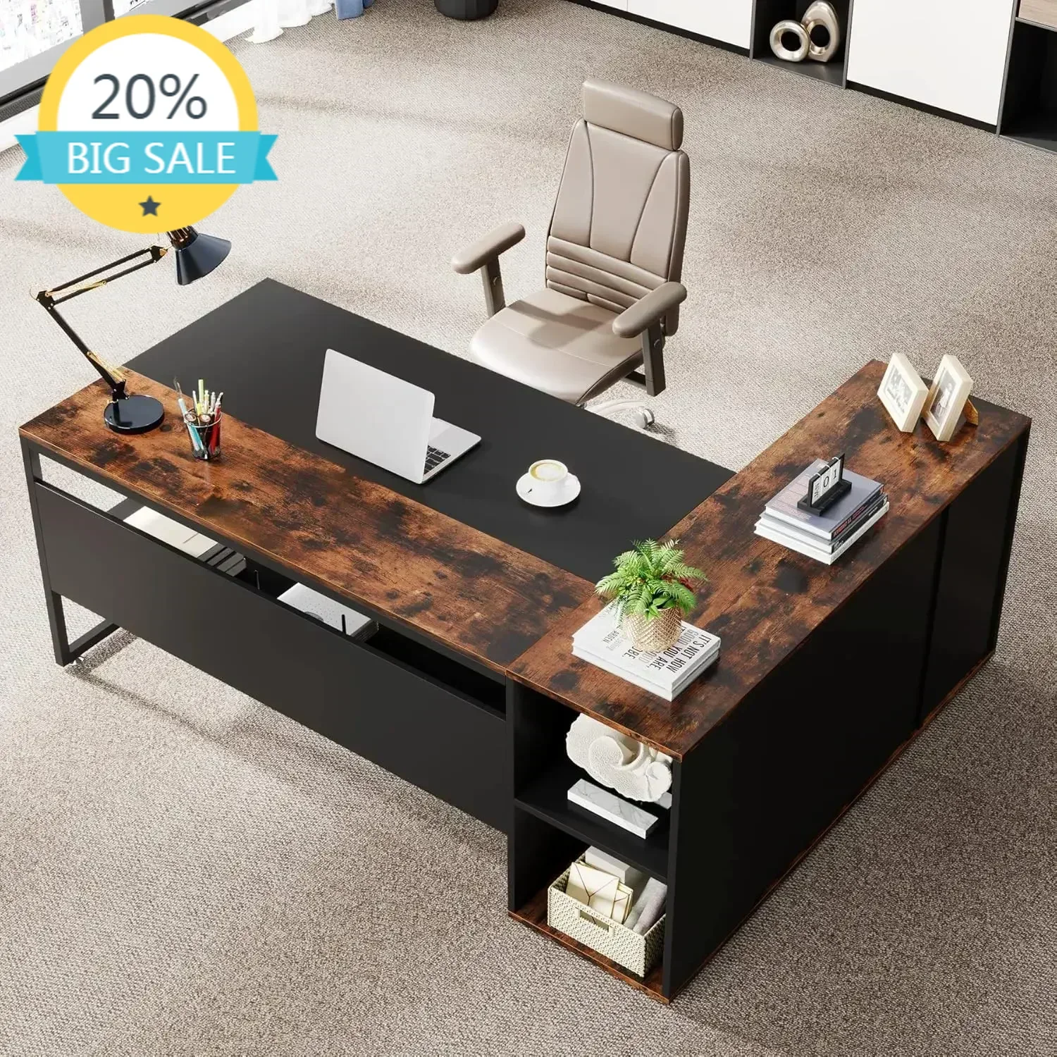 

Бестселлер: 71-дюймовый офисный стол руководителя, L-образный стол с тумбой для хранения, офисный стол руководителя с полками, для бизнеса