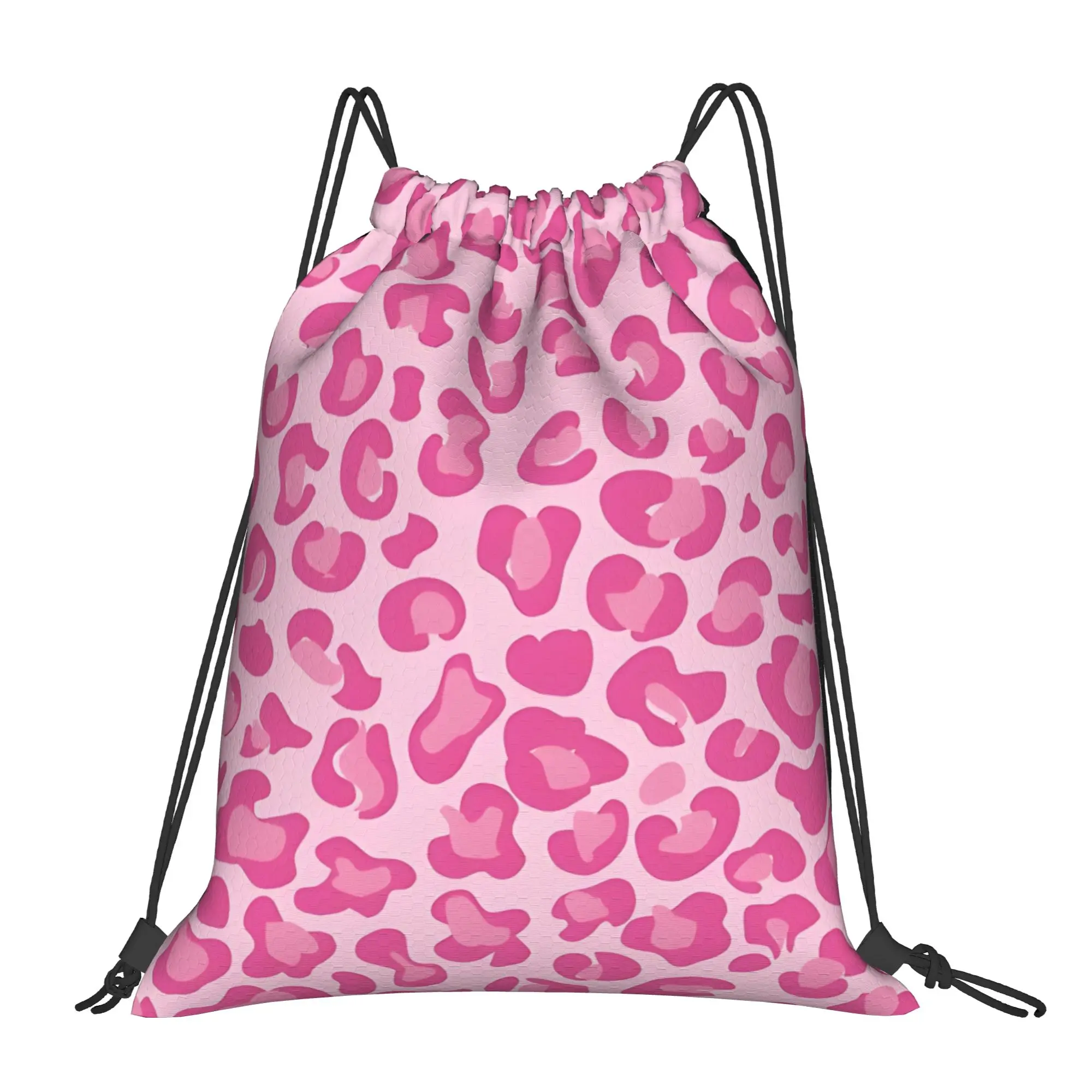 Pink Leopard Print 1 Leopard Print Multi-function Pocket Men Women Storage Backpack Teenager Travel Bag Print Drawstring Bags