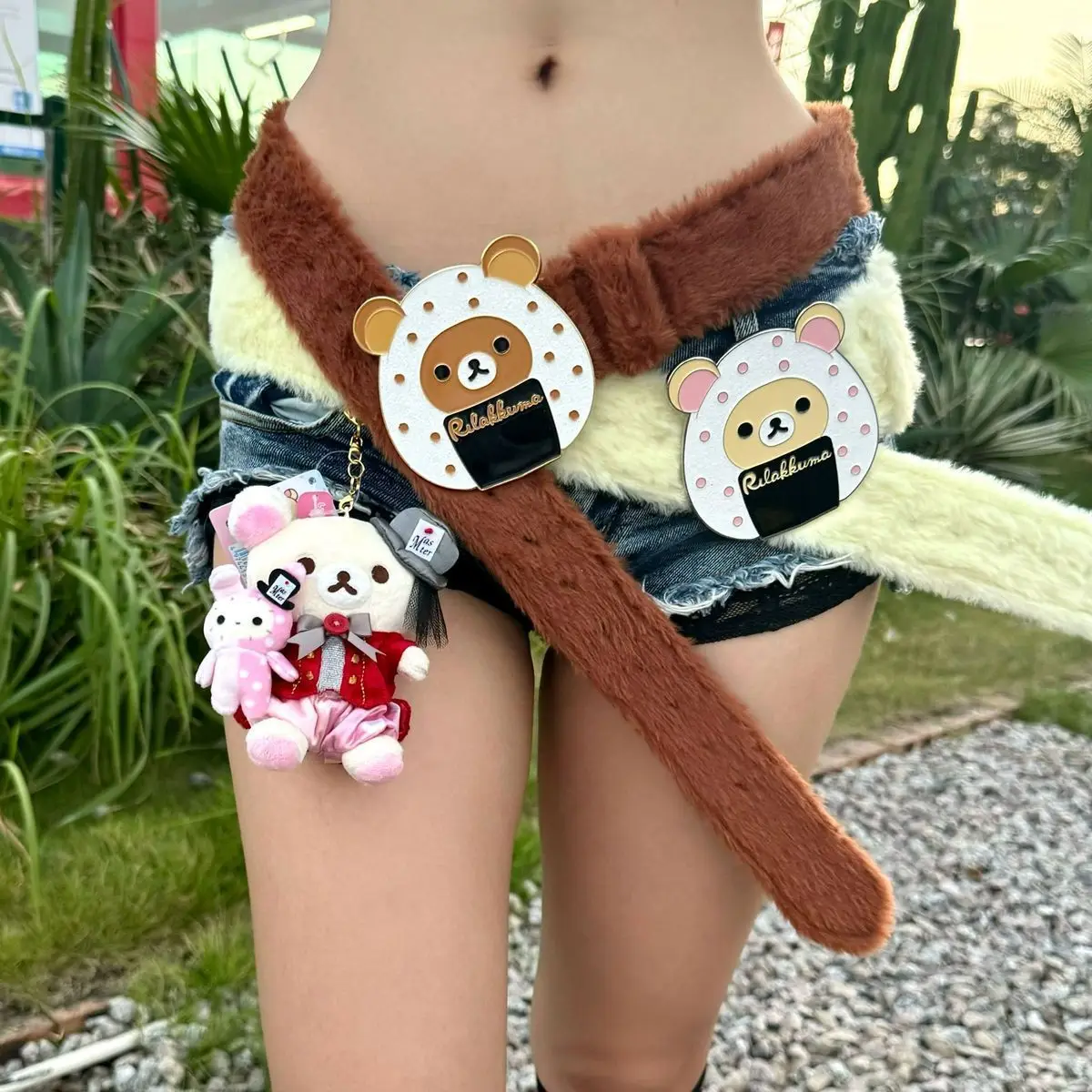 Cartoon Rilakkumas Plush Belt For Women Kawaii Korilakkuma Embroidery Letter Decorative Belt Creative Y2k Streetwear Accessories