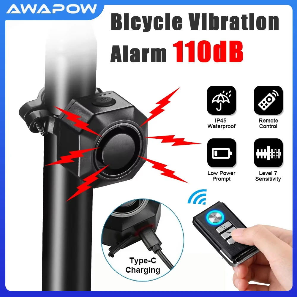 AliExpress awapow Awapow Wireless Vibration Alarm for Bicycle Motorcycle USB Rechargeable Anti-Theft Remote Control Bike Security Alarm System