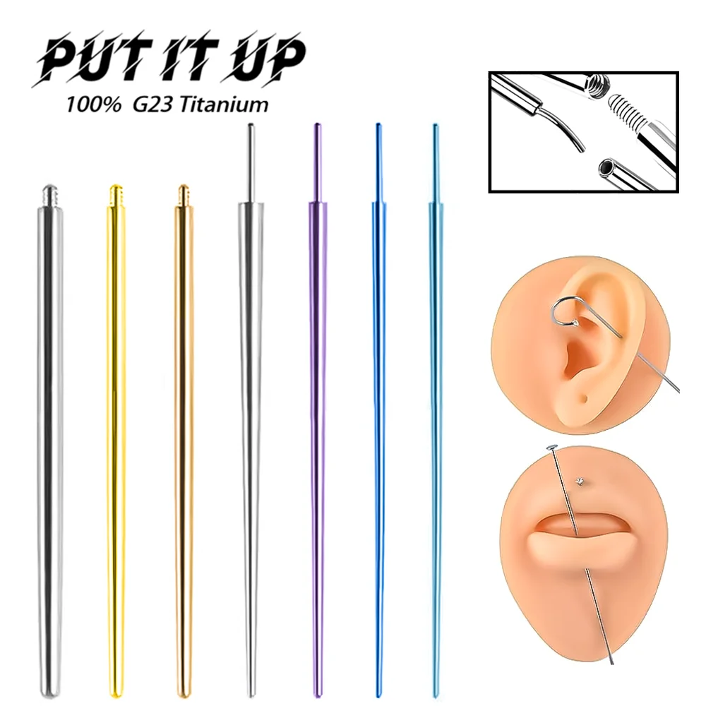 PUTITUP 10-Piece Set Of F136 Titanium Alloy Threaded/Pin-Style Earring Guide Needles Anodised Implant-Grade Human Piercing Tools