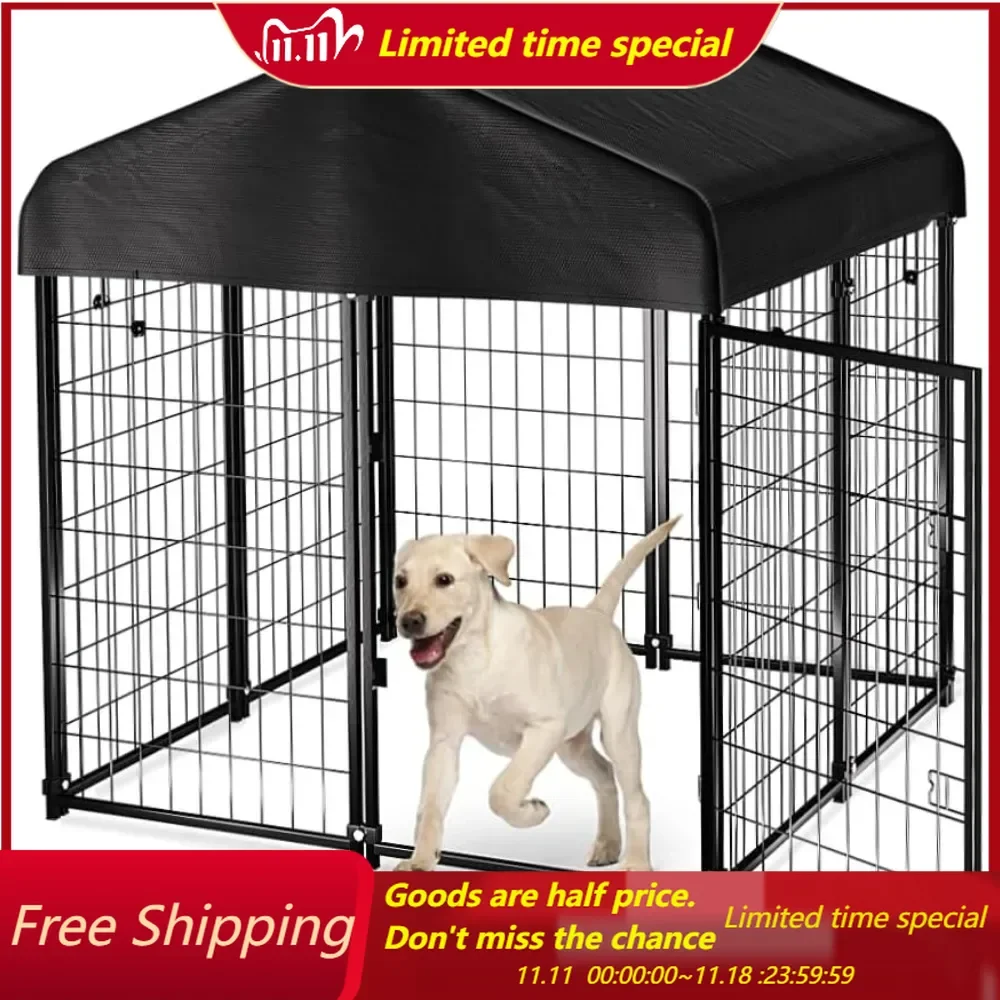 Dog Kennel Outdoor Dog House with Roof Waterproof Cover for Medium to Small Dog Outside 4ft x 4ft x 4.5ft