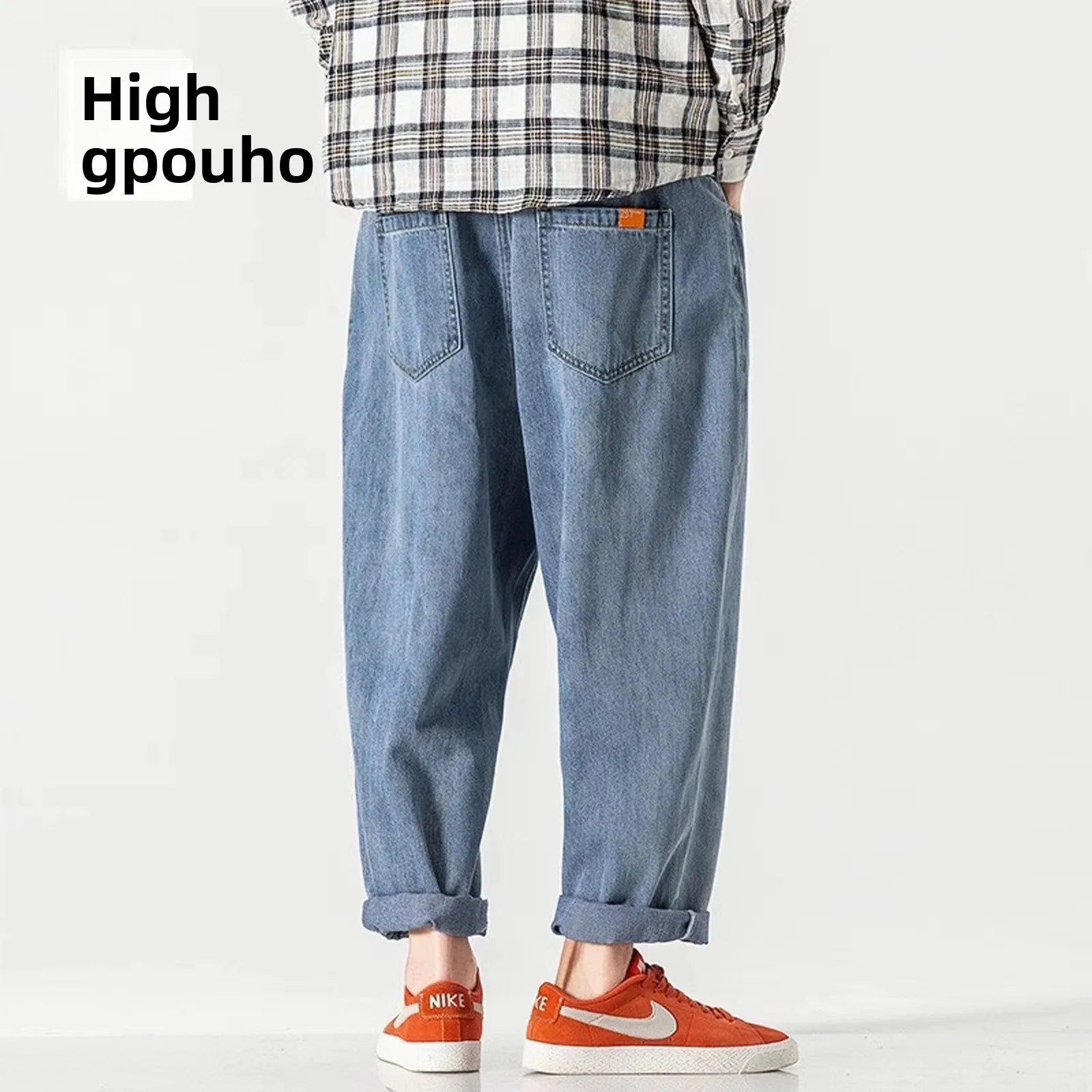 

Модные японские свободные джинсы с прямыми штанинами для мужчин, повседневные широкие брюки, осень-весна, застежка-молния с низкой талией