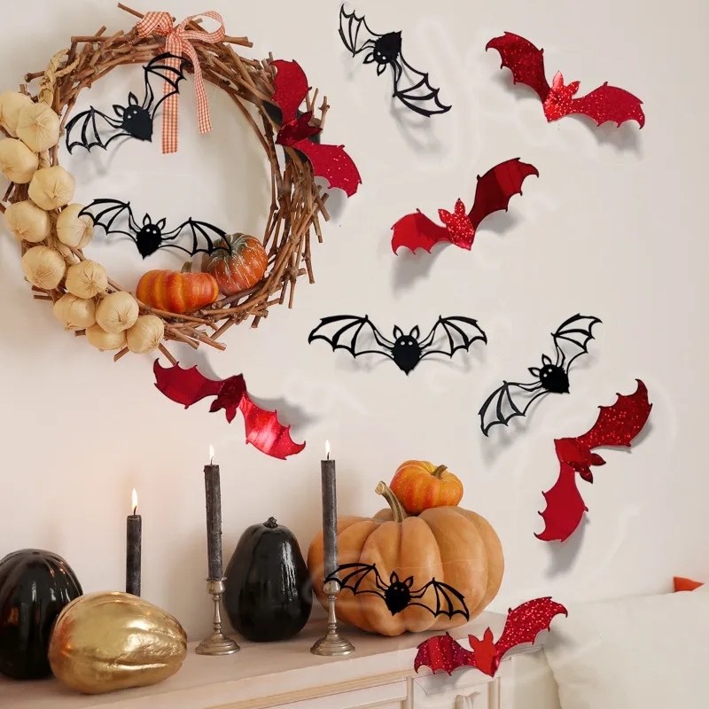 12 Stück 15 cm Halloween 3D Hohlfledermaus Wandaufkleber Schwarze Fledermaus Aufkleber Raumdekoration Party DIY Aufkleber Halloween Horror Fledermäuse abnehmbar – Detail 1