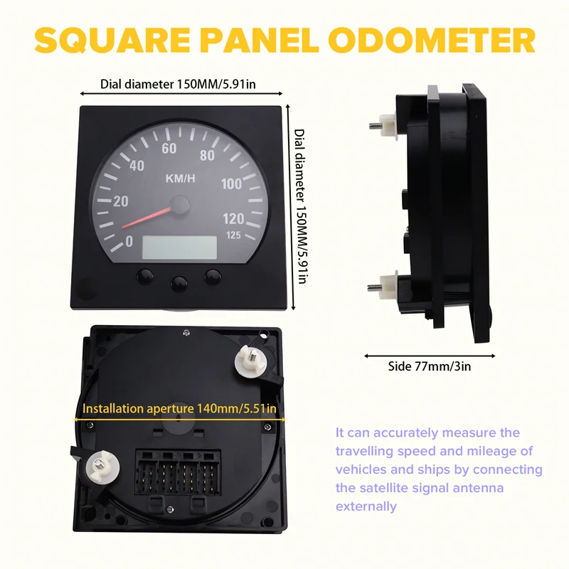 Universal 140Mm Diameter Truck Speedometer Odometer 0-125 Km/H 9-36 V Voltage With Backlight-A97E