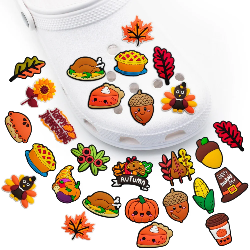 New 1PCS Thanksgiving Cartoon Turkey Shoe Charms DIY Autumn Food Accessories Decorate Kids Girls Unisex Festival Gifts