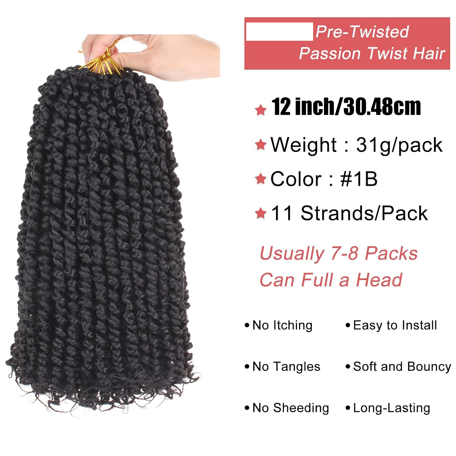 Rambut Passion Twist untuk Wanita Hitam Alami, Kepang Crochet Gelombang Air Pre-Twisted, Rambut Sintetis Keriting Pre-Looped