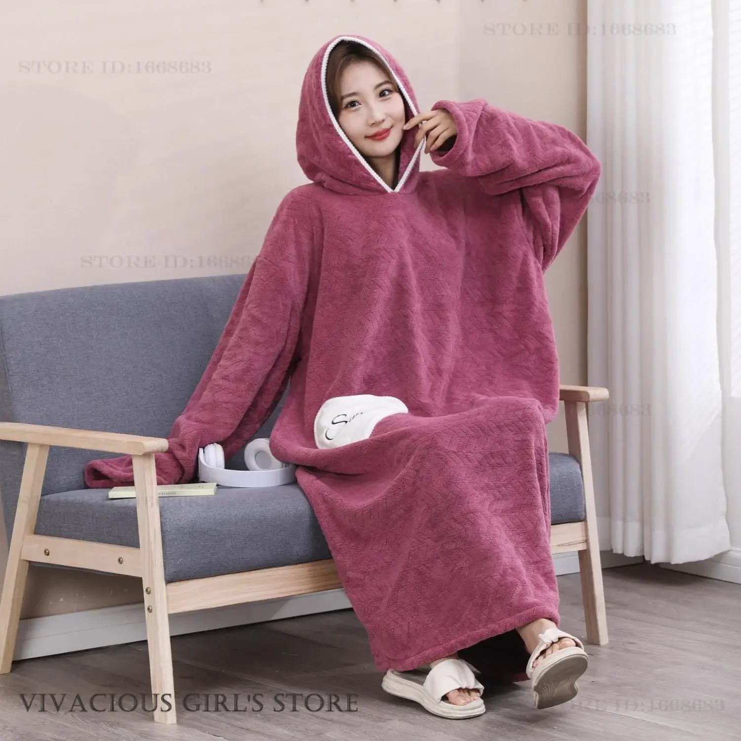 

Повседневный коралловый флисовый халат, фланелевой женский длинный халат, утепленная ночная рубашка с капюшоном, домашнее платье, одежда для сна, осень-зима, новая ночная одежда