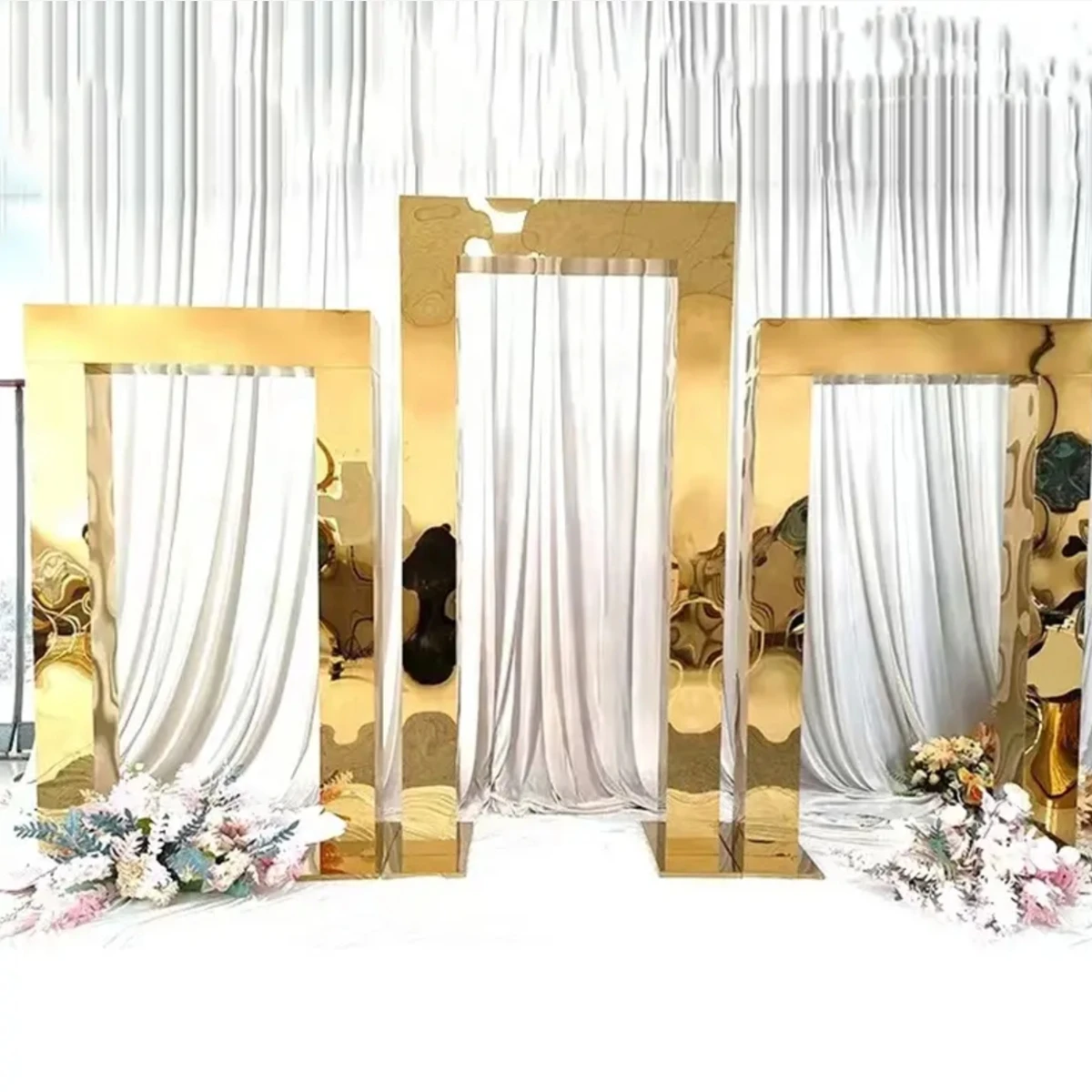 

3pcs/set)Event Party Supplies Marriage Decoration Back Drops Shining Gold Metal Flower Arch Stand Wedding Stage Backdrop