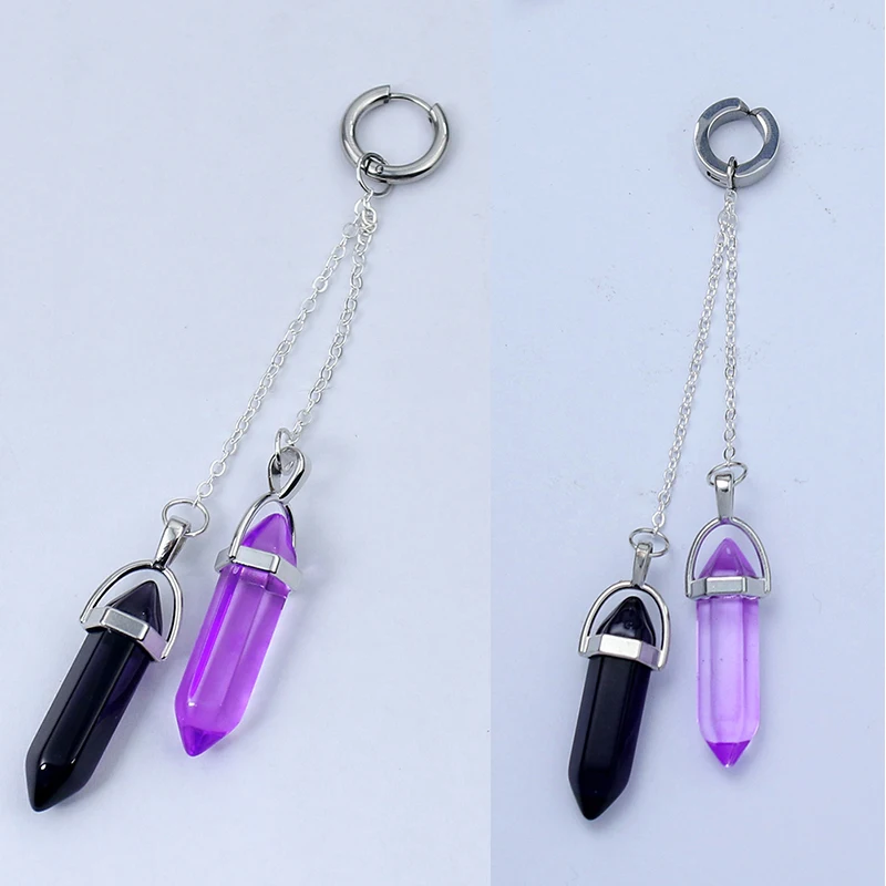 Game Love and Deepspace Rafayel Cosplay Earring Unisex Piercing Eardrop Gothic Punk Amethyst Ear Clip Jewelry Accessories