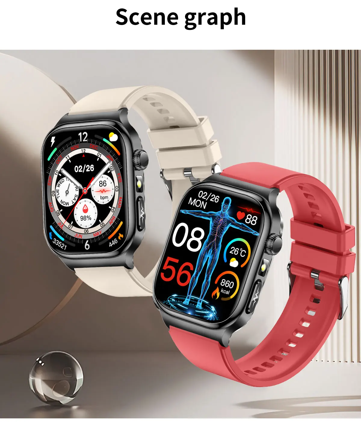 2026 Neue Krankenhausqualität Gesundheits-Smartwatch Körperfett EKG Blutsauerstoff Blutdruck Gesundheits-AMOLED-Bildschirm HD-Anruf Sport-Smartwatches für Herren – Detail 39