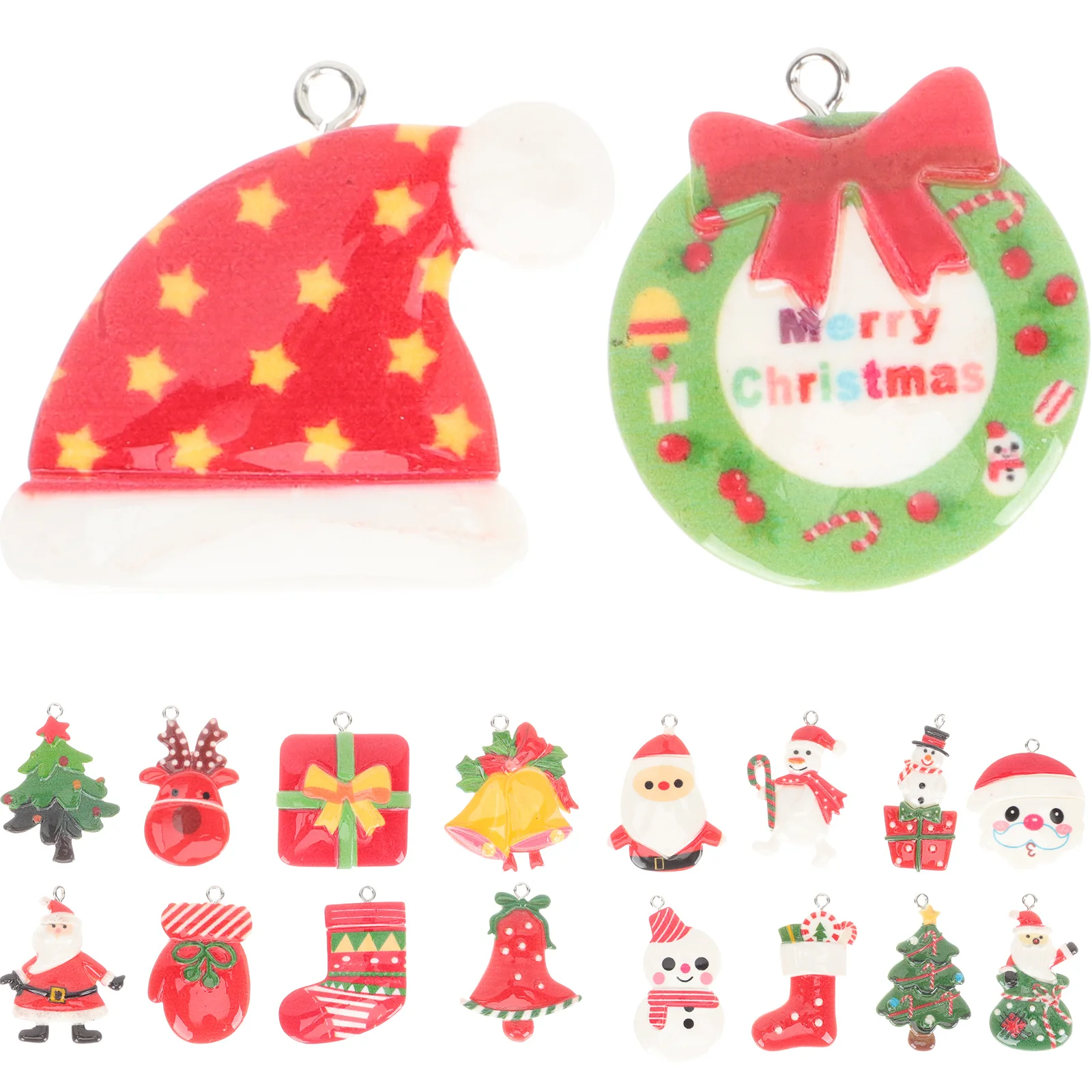 18 Pcs Christmas Tree Pendant DIY Jewelry Charms Snowman Ornaments Decorations Hanging Pendants Crafting