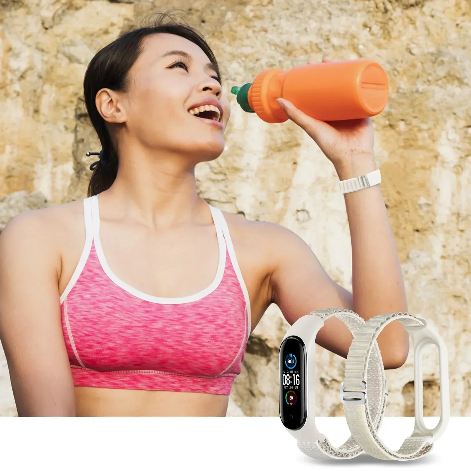 أشرطة حلقة من النايلون لـ Xiaomi Mi Band 9 8 سوار معصم مرن قابل للتعديل وجيد التهوية وناعم وقابل للتمدد متوافق مع Mi Band 9 8 NFC