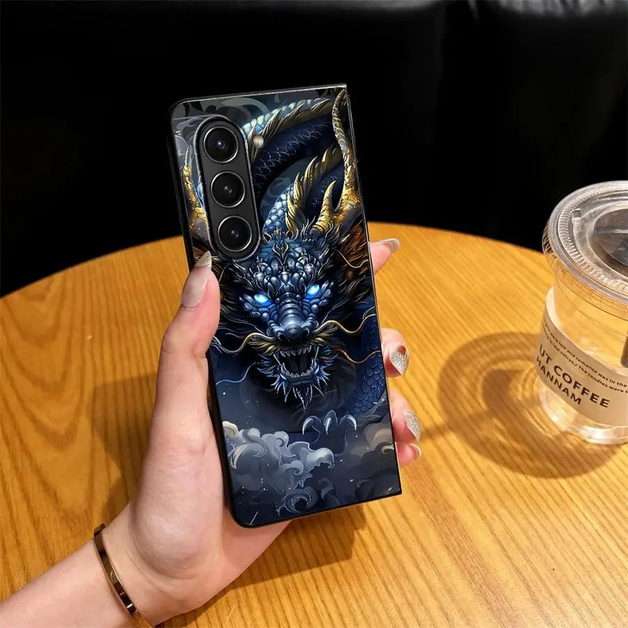 Phone Shell Funda Case for Samsung Galaxy Z Fold 8 Ultra ZFold3 ZFold5 ZFold6 Z Fold 7 6 5 4 3 ZFold4 ZFold7 Blue-Gold Cloud