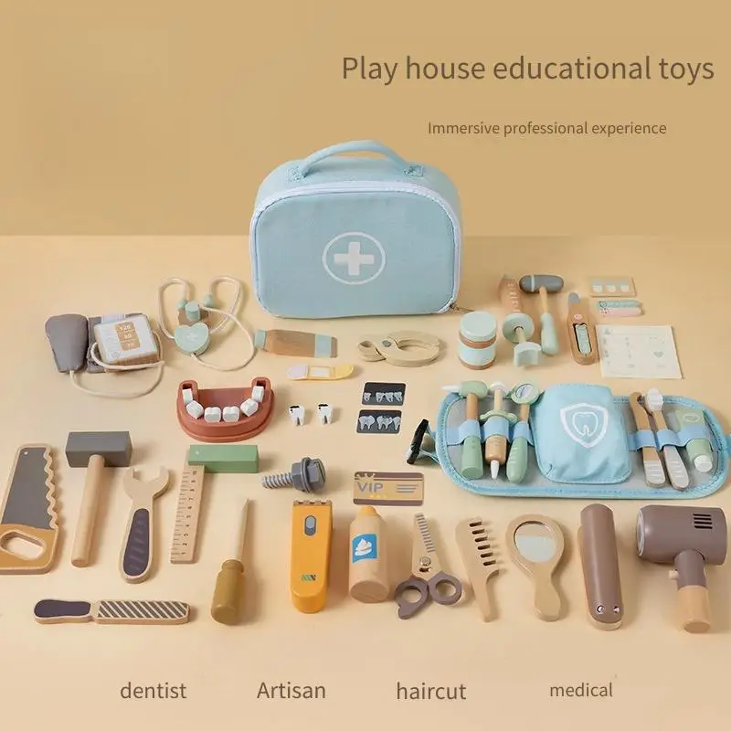 مجموعة واحدة من ألعاب لعب الأدوار للأطفال ألعاب تعليمية مجموعة أدوات محاكاة الأسنان مجموعة أدوات تعليمية في مرحلة الطفولة المبكرة لعبة حلاق الطبيب