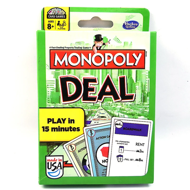 Hasbro Monopoly Deal Blue Box English Version Card Game Family Funny Entertainment Board Games Fun Poker Playing Cards Kids Toys