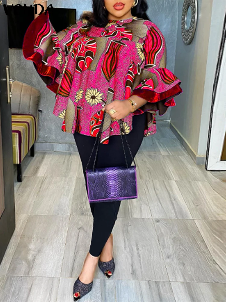 

VONDA Women Elegant Pant Sets Vintage Long Flare Sleeve Suits 2025 Casual Floral Printed Tops and Pants Loose Sets Oversized